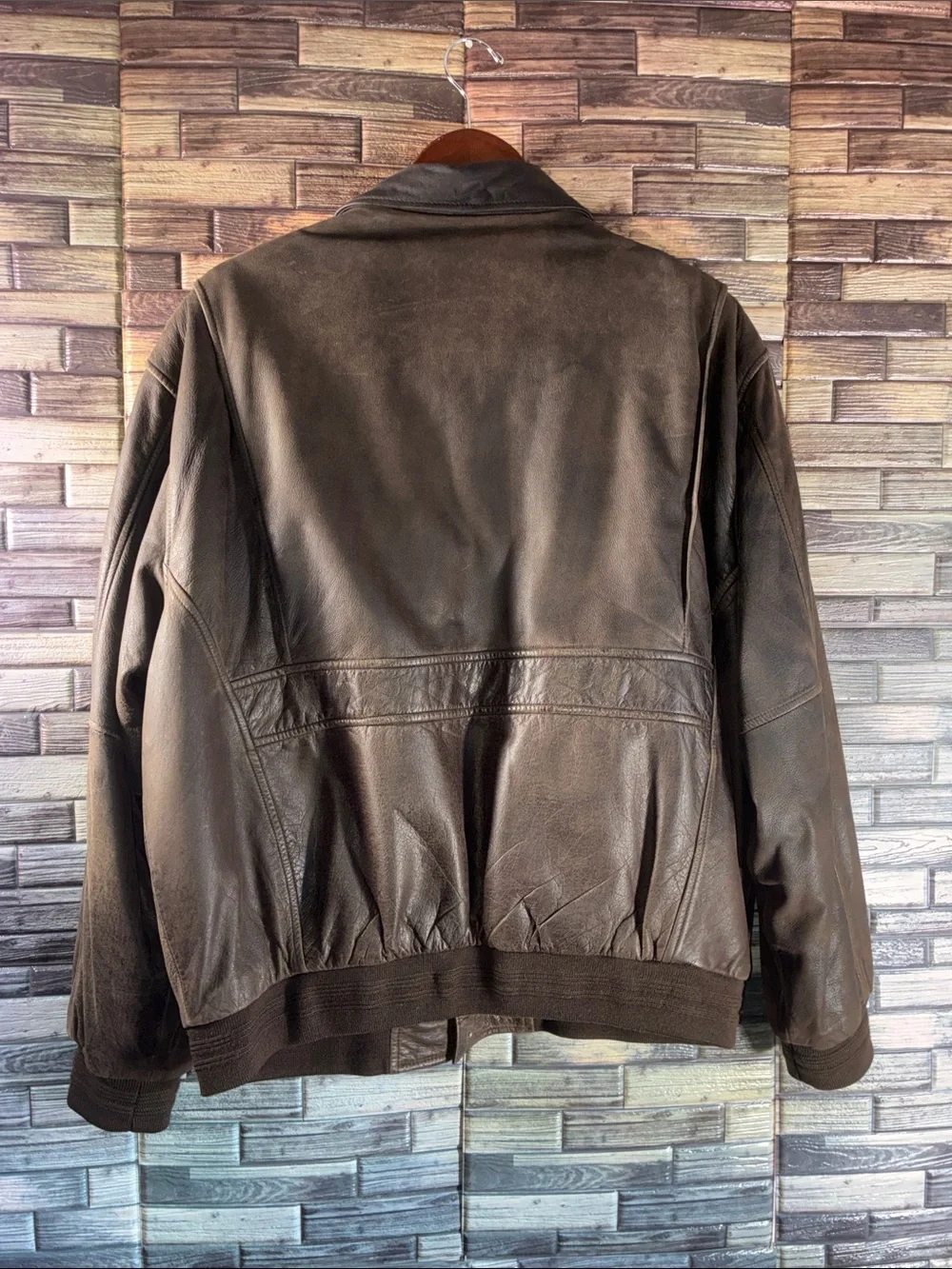 VINTAGE ROUNDTREE & YORKE LEATHER BOMBER MENS JACKET BROWN SIZE XL
